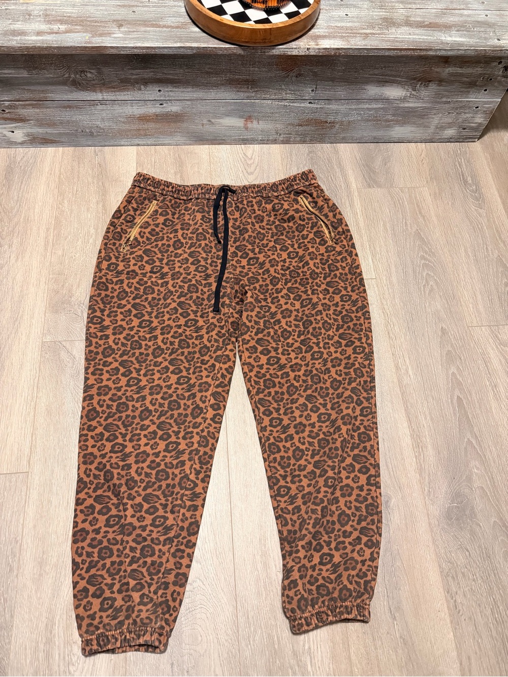 Leopard Print Brown Women's Joggers with Drawstring
